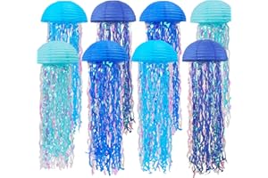 YUNXUAN Mermaid Party Decorations, Jellyfish Paper Lanterns Blue Hanging Lantern for Mermaid Baby Shower Under The Sea Ocean Blue Birthday Party Decorations Pack of 8 (Blue)