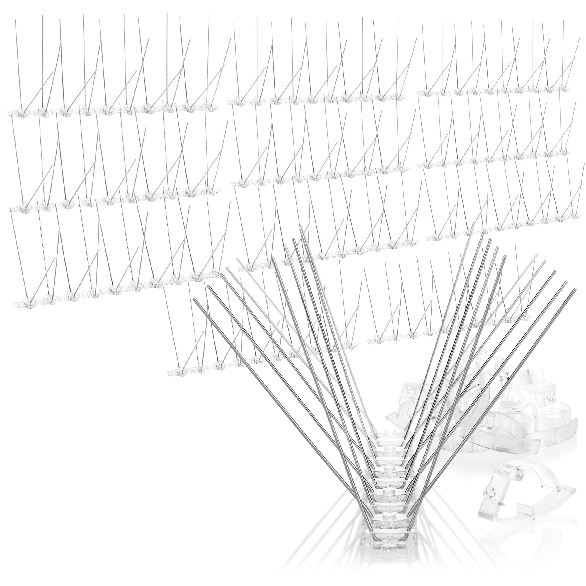 com-four® 3 meter premium pigeon defense spikes 4 rows - stainless steel 304 - rustproof and durable - 12 elements each 25 cm with clips - bird repeller, bird repellent