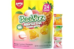 Amos Peelerz Assorted Peelable Gummy Variety Pack – Mango, Lychee & Pineapple | 24 Individually Wrapped Packs (608g) | Fun, Chewy, Shareable Treat
