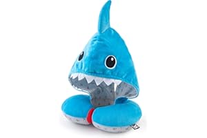 BENBAT Hooded Travel Pillow Neck Support – Soft, Polyester Total Car Seat Head Support for Children 4+ with Magnetic Closure and Ponytail Hole – Machine-Washable Travel Essentials (Shark)