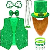 Huaerle St Patricks Day Costume,St Patrick’s Day Accessories Sequin Vest Leprechaun Costume,Green Shamrock Clover Accessories