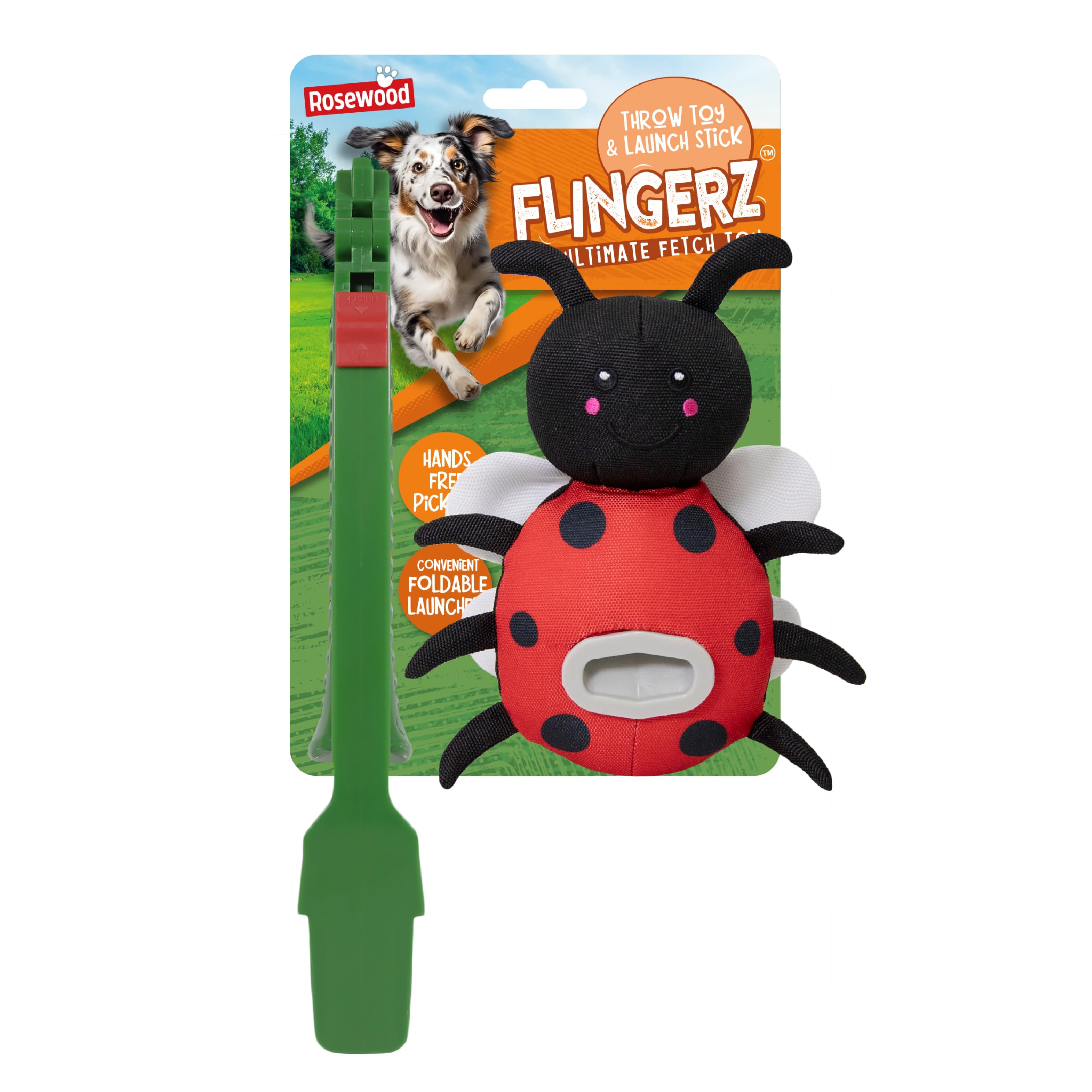 Rosewood Flingerz Ladybird Dog Toy Launcher – Durable Interactive Fetch Toy for Active Dogs – Long-Distance Throw Flinger for Outdoor Play & Exercise