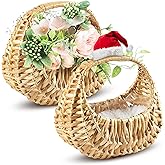 Small Flower Girl Basket Set of 2 – Small Wicker Basket with Handle & Waterproof Lining (6.3" х 5.12" х 3.75 ") for Wedding F