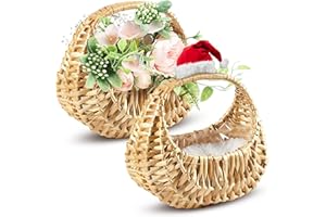 AZZORI Small Flower Girl Basket Set of 2 – Small Wicker Basket with Handle & Waterproof Lining (6.3" х 5.12" х 3.75") Rustic Style for Wedding Flowers, Sweets & Gifts – Compact, Lightweight & Multifunctional