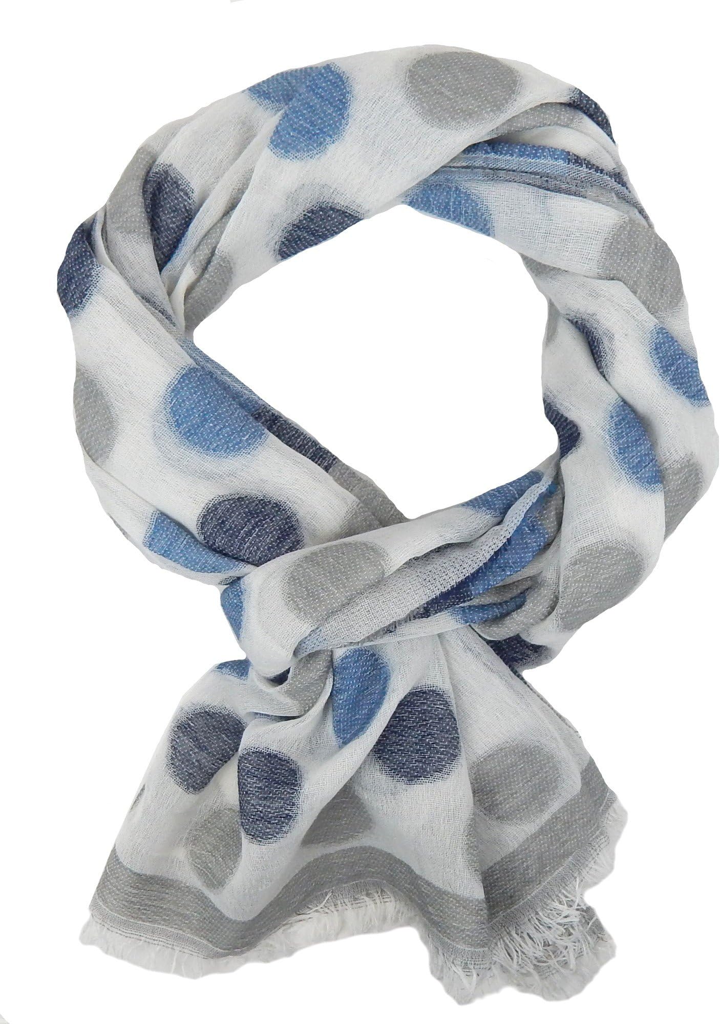 Ella Jonte Women's Scarf Polka Dots Ivory Grey Blue Wide Women's Scarf Cotton Viscose