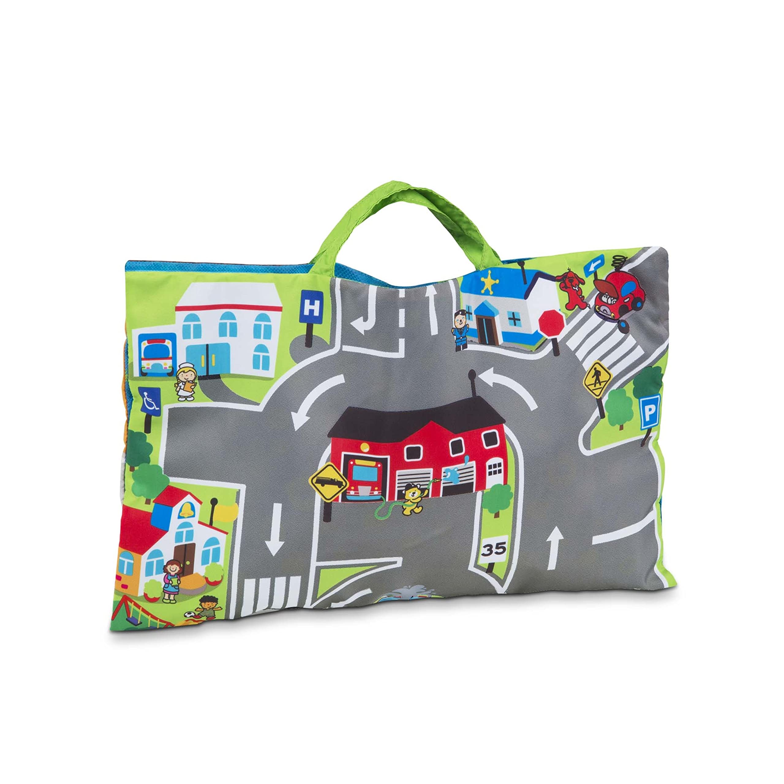 Melissa & Doug Take-Along Town Play Mat (19.25 x 14.25 inches) with 9 Soft Vehicles