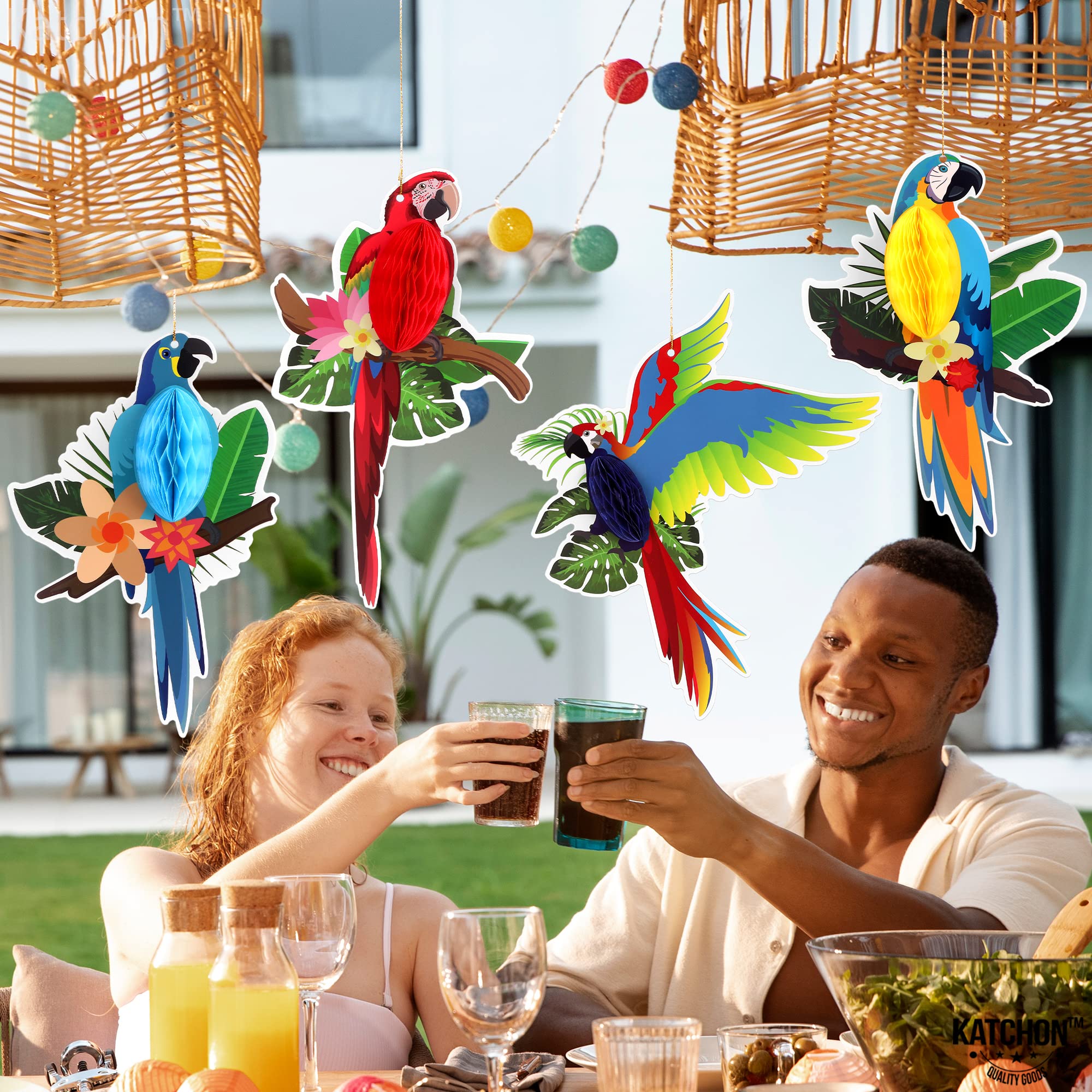 KatchOn, Tropical Birds Honeycomb Cutouts - Big, Pack of 6 | Jungle Theme Decorations, Luau Party Decorations | Tropical Party Decorations, Hawaiian Party Decorations | Rainforest Decor, Tiki Party