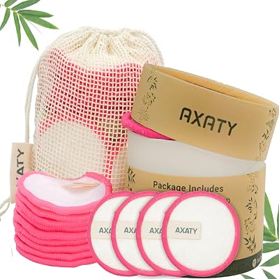 AXATY 3-Layer Reusable Makeup Remover Pads 20 Pcs Bamboo Cotton with Drawstring