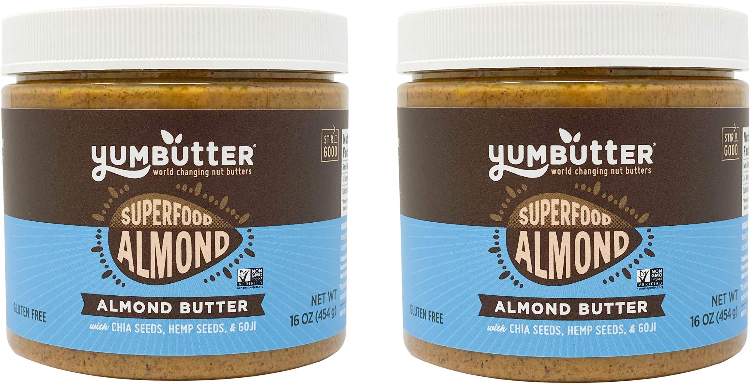 Superfood Almond Butter by Yumbutter, Gluten Free, Vegan, Non GMO, 16oz Jar (Pack of 2)