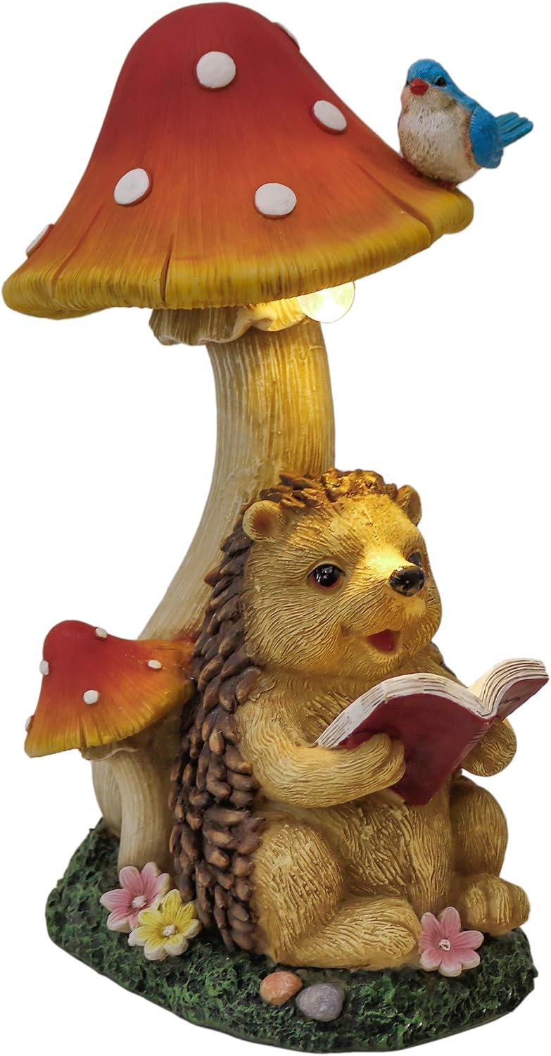 TERESA'S COLLECTIONS Garden Ornaments Outdoor, Lovely Hedgehog and Mushroom with Solar Lights