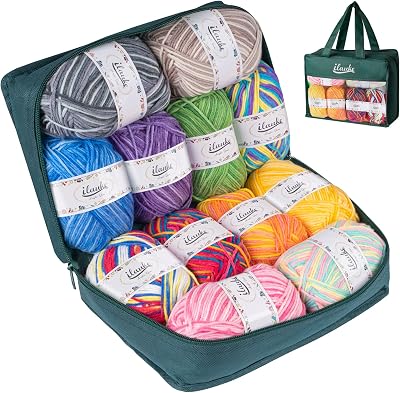 ilauke Crochet Yarn 12x50g 4 Ply Multi-Colored Acrylic Wool Set