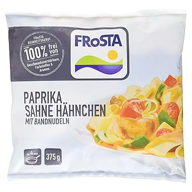 FRoSTA Paprika Sahne Hähnchen, Geschnetzeltes Hähnchenbrustfilet, Nudeln & Gemüse, 375g tiefgefroren