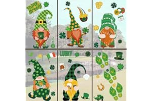 WENWELL Gnome Leprechaun Footprin St. Patrick's Day Window Cling Decorations for Glass,Irish Shamrock Rainbow Saint Patty Day Home Decor Decals,Door Ornaments Stickers for Holiday Party,9 Sheets