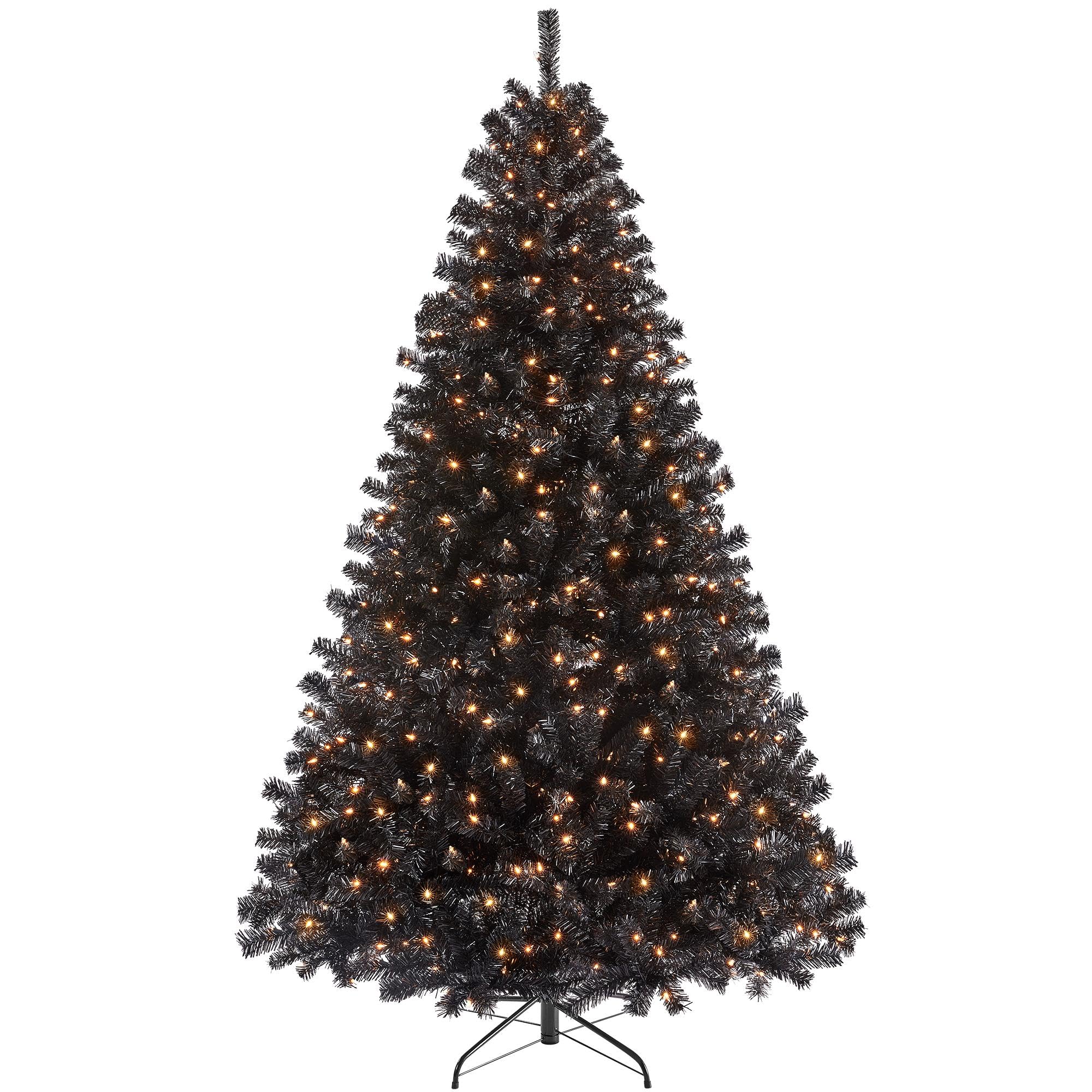 Yaheetech 7.5Ft Pre-Lit Halloween Black Artificial Hinged Christmas Pine Tree Prelighted Xmas Tree for Home Party Holiday Decoration with 550 Clear Warm White Lights and 1354 Branch Tips Image Yaheetech 7.5Ft Pre-Lit Halloween Black Artificial Hinged Christmas Pine Tree Prelighted Xmas Tree for Home Party Holiday Decoration with 550 Clear Warm White Lights and 1354 Branch Tips Image