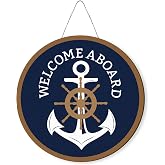 MOTERMATE Nautical Welcome Aboard Anchor Sign, 12x12 Inch Round Wooden Wall Decor