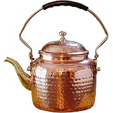 Copper Tea Kettle for Stove Top - Small Teapot for Stovetop with Copper Exterior, Nickel Lining, and Teak Handle - 8.45C/2.1Q Vintage-Style Water Kettle for Tea, Coffee, or Cooking by Classic Cuisine