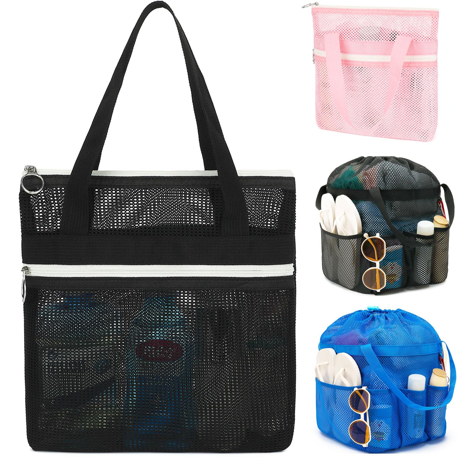 Photo 1 of Fammart Mesh Shower Caddy Portable with Zipper & 2 Pockets - Quick Dry Shower Caddy Hanging for Travel Gym Camp Beach - Organizer Bag Bathroom Essentials for College Dorm