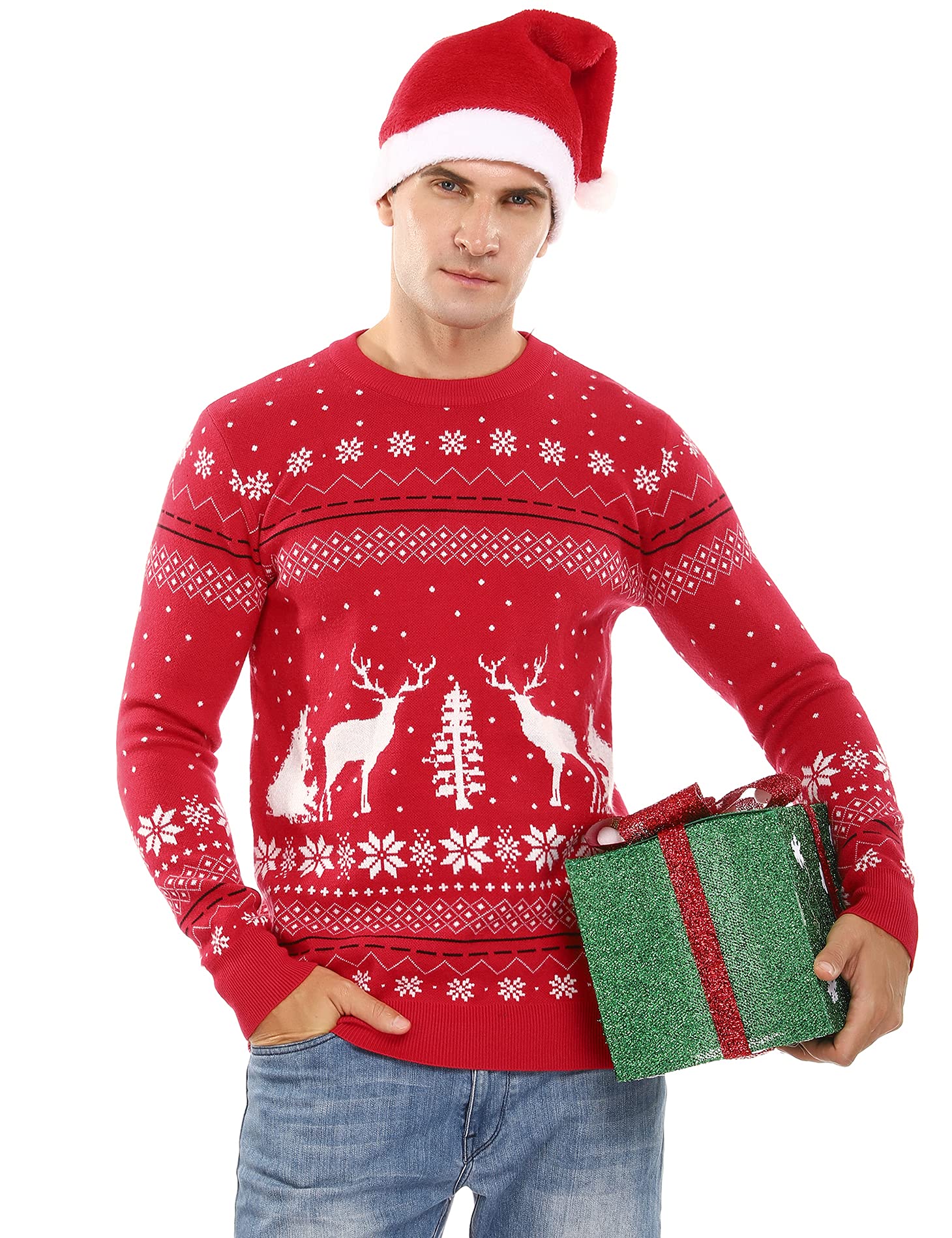 Aiboria Women's Matching Family Ugly Christmas Reindeer Snowflakes Pullover Sweater