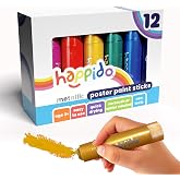 Happido Twistable Tempera Paint Sticks for Kids, Set of 12 &ndash; Metallic | Ages 4-6, Metallic Colors, Quick-Drying, No-Mess, Mess-Free Art Supplies for Toddlers and Kids, Gift Idea