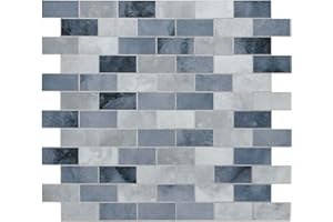 SUNWINGS 10-Sheet Subway Peel and Stick Backsplash Tile, 11.3" x 10.8" Blue Stone Composite Cement Looks Self Adhesive Waterproof Wall Tile, Stick on Tiles for Kitchen Bathroom Shower Fireplace