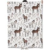 amepay Rustic Donkey Blanket Gifts for Kids Girls Women,Watercolor-Style Donkeys and Foliage Throw Blankets,Soft Comfy Lightweight for Room Couch Bed Farmhouse Decor 60x50in