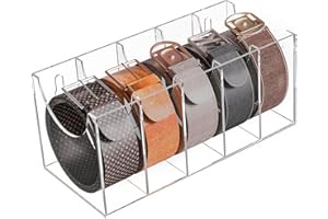 Sezanrpt 5 Compartments Acrylic Belt Organizer, Clear Belt Display Case for Tie Organizer Wall Mounted