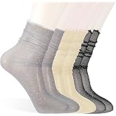 JIEYAO 3 Pairs Women's Sheer Glitter Socks, Slouch Tulle Decorated Socks with Sparkly Mesh Lace, Ankle Ruffle Socks, Sheer Loose Crew Socks, Shiny Slouch Socks for Women