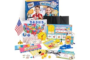 Alritz Pretend Teacher Playset, Role Pretend Play Kids School Toys Kit Include Map, Calendar, White Board Boys Girls Toys, Christmas Birthday Gift for Ages 5 6 7 8 9 10 11 12 13+