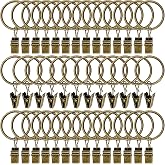 AMZSEVEN 40 Pack Curtain Rings with Clips, Drapery Clips with Rings, Drapes Rings 1.26 in Interior Diameter, Fits up to 1 in Curtain Rod, Bronze