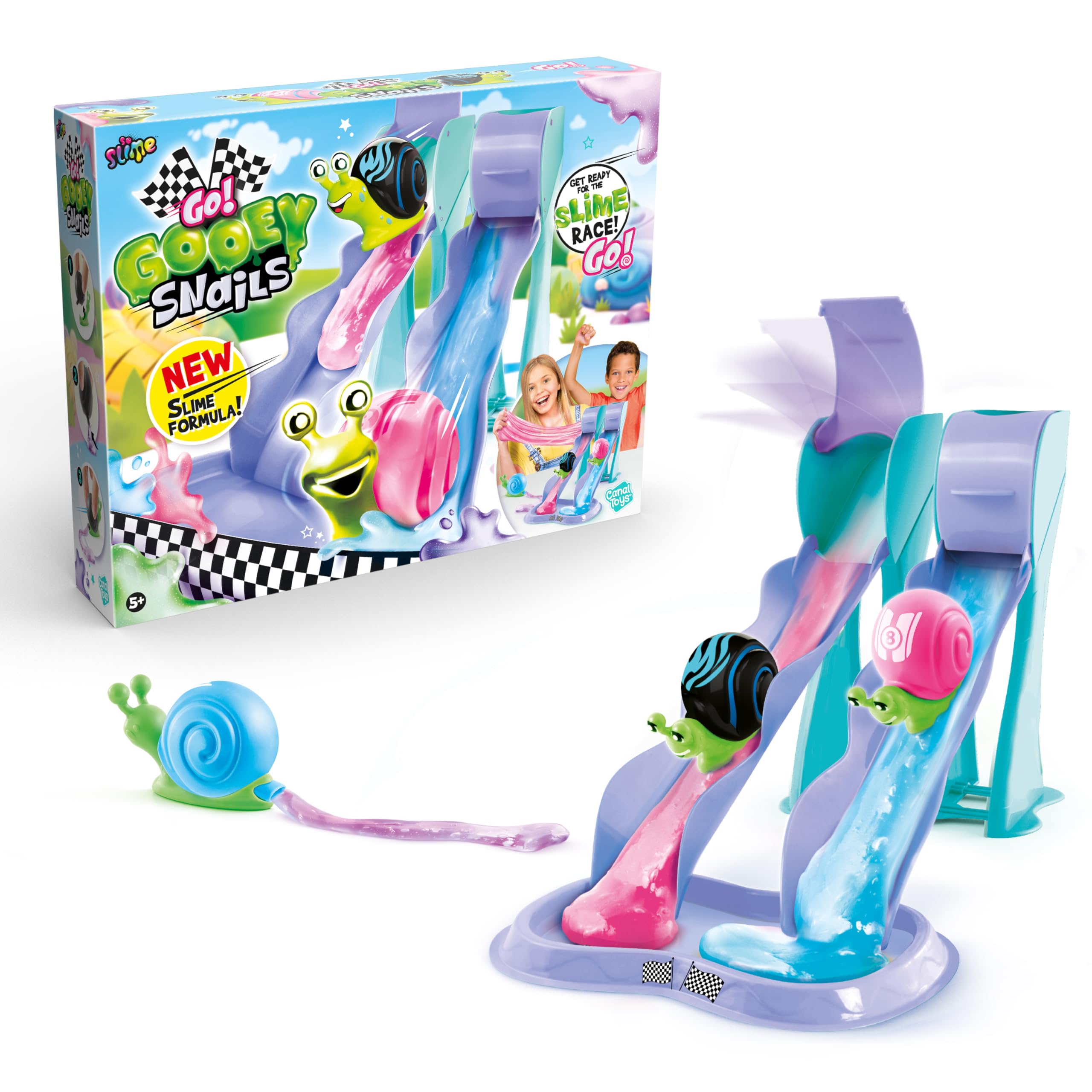 So Slime - Go Gooey Snails Slime Race Set for Children - Slime with Racing Tracks Squeezable Snails - Squishy Racing Game for kids 5+ Years