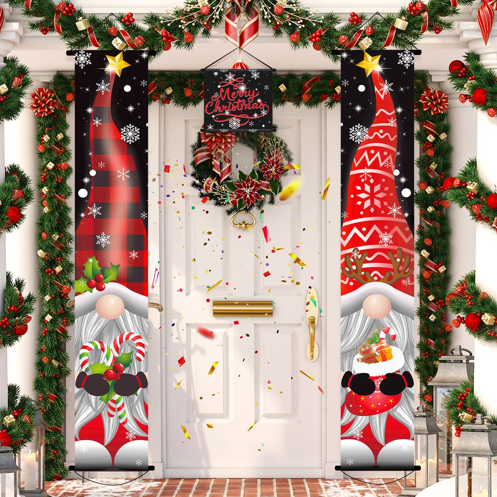 Tatuo 3 Pieces Christmas Porch Decoration Xmas Gnome Porch Signs Welcome Banners Winter Holiday Door Decoration for Christmas Party Decor Supplies