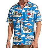 ELDPS Christmas Hawaiian Shirt for Men: Christmas in July T-Shirt Santa Claus Summer Beach Button Down Tops