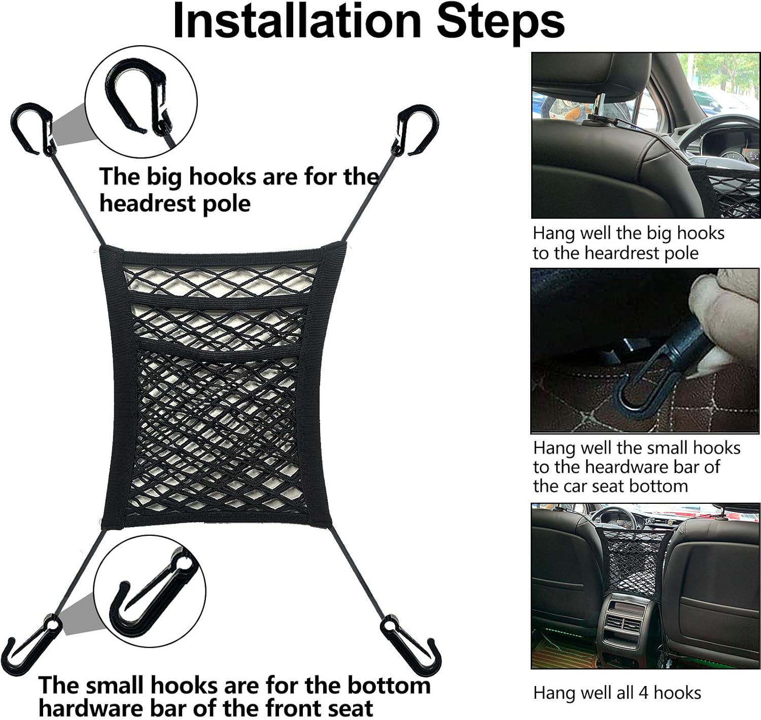 TRIFOOT 3 Layer Car Net Pocket Handbag Holder, Purse Holder for Car, Four-Side Elasticity Car Net Pocket, Car Purse Net, Dog Car Barrier for Backseat Kids Dog or Pet: Automotive