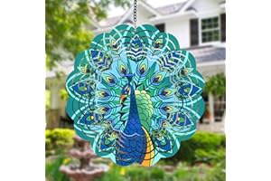 DKJOCKY Peacock Metal Wind Spinners - Gifts for Women Mom Grandma Wife, Hanging Wind Spinner for Outdoor & Indoor Decorations, 12 inch Wind Spinner for Christmas Ornament Gifts