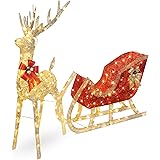 Best Choice Products Lighted Christmas 4ft Reindeer & Sleigh Outdoor Yard Decoration Set w/ 205 LED Lights, Stakes, Zip Ties