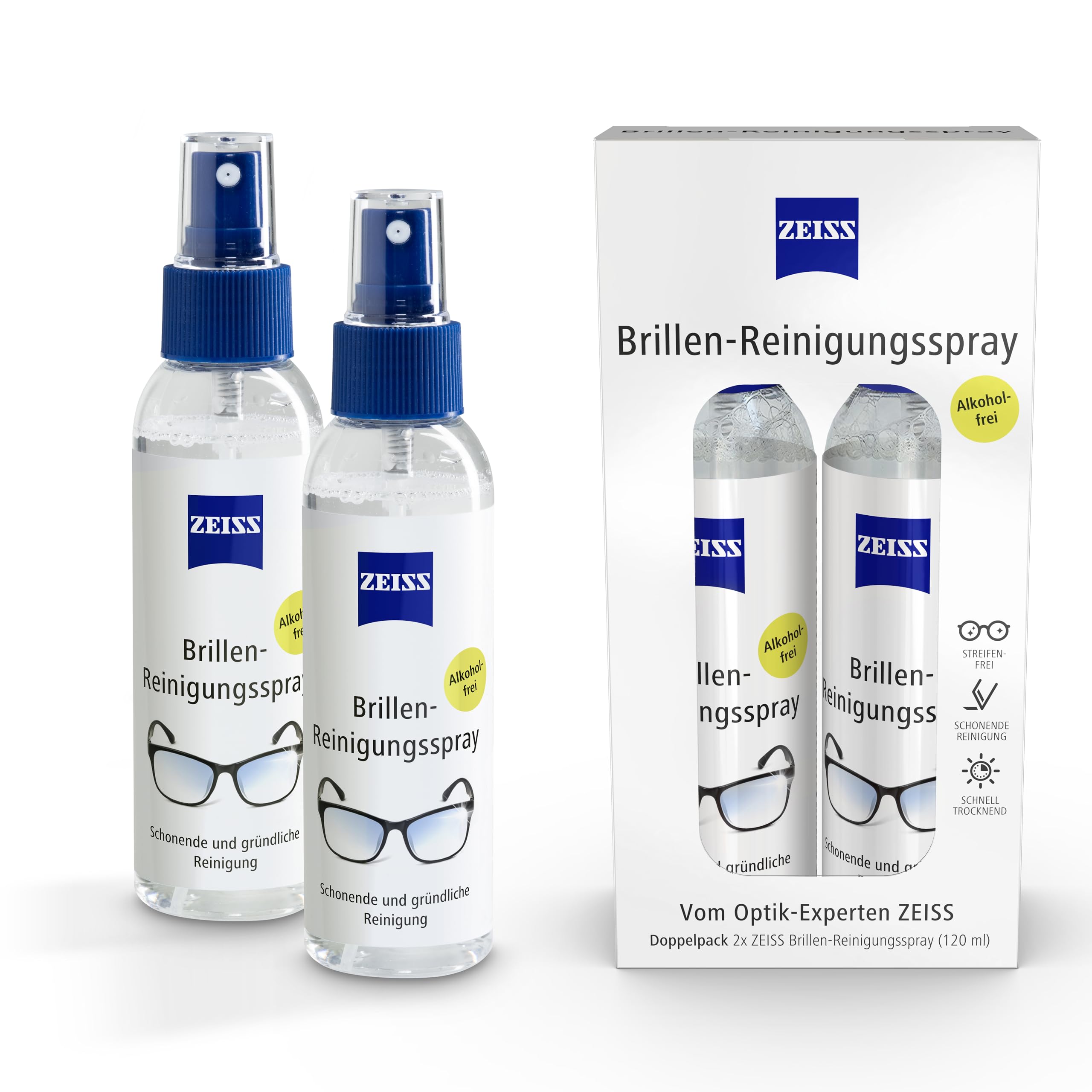ZEISS Brillen-Reinigungs-Spray Doppelpack mit 2x 120ml Inhalt zur schonenden & gründlichen Reinigung Ihrer Brillengläser - alkoholfrei 3