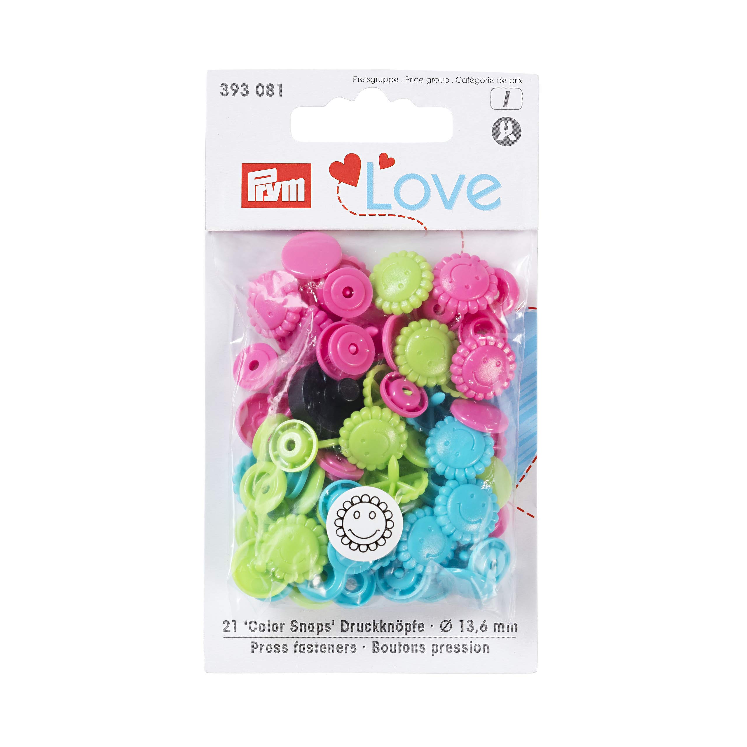 PrymLove Fasteners, Turquoise/Apple Green/Bright Pink, 12 x 7 x 2 cm