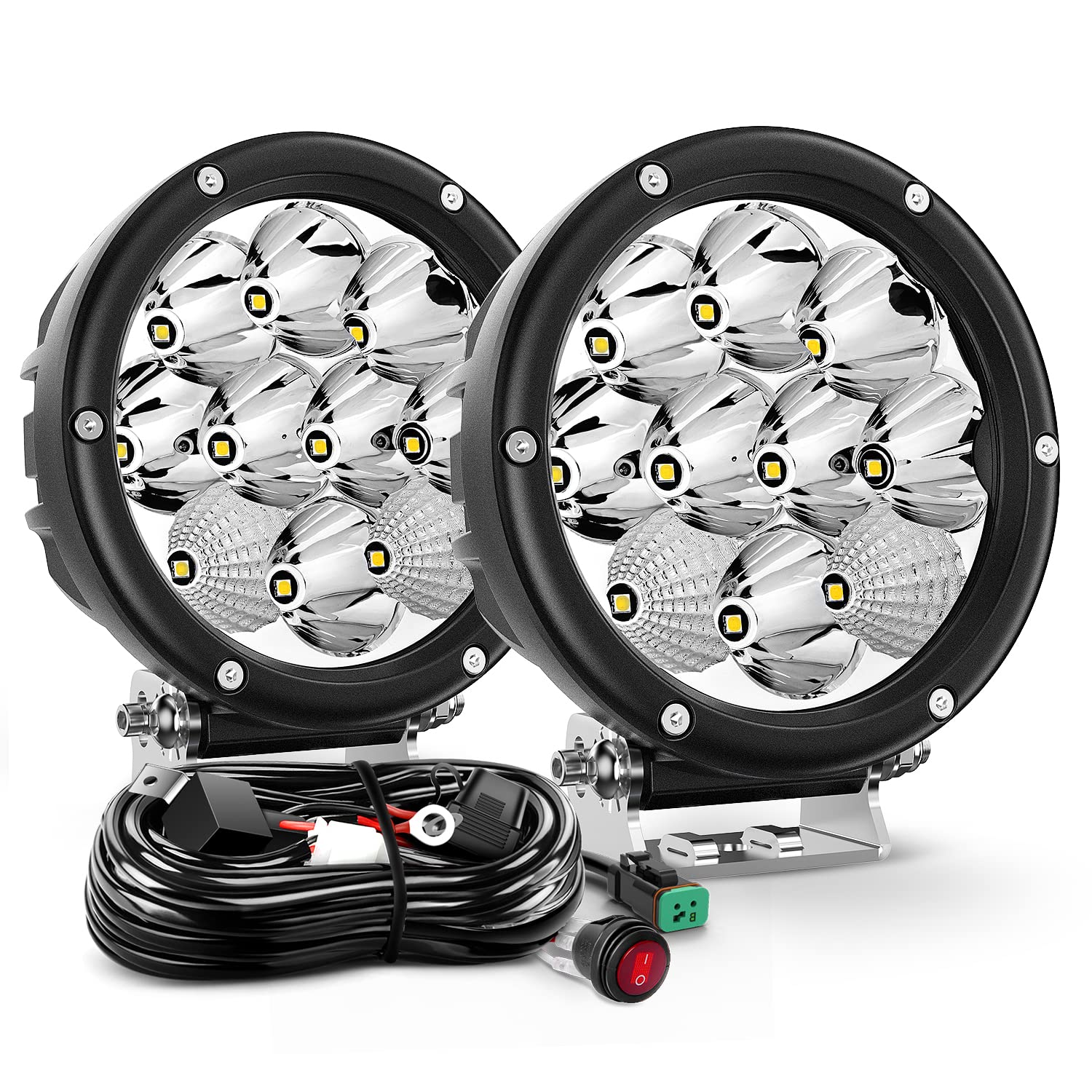Photo 1 of Nilight 5.7 Inch Round 50W LED Driving Light w/ 16AWG DT Connector Wiring Harness 6500LM IP68 Spot Flood Combo Work Lamp for Offroad ATV UTV SUV Motorcycle Truck Tractor Boat