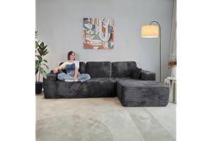 HOME IDOL 105.5-Inch Cloud Sofa, Frameless L-Shaped Modular Sectional, Deep Seat, Skin-Friendly Corduroy, No Assembly, Compre