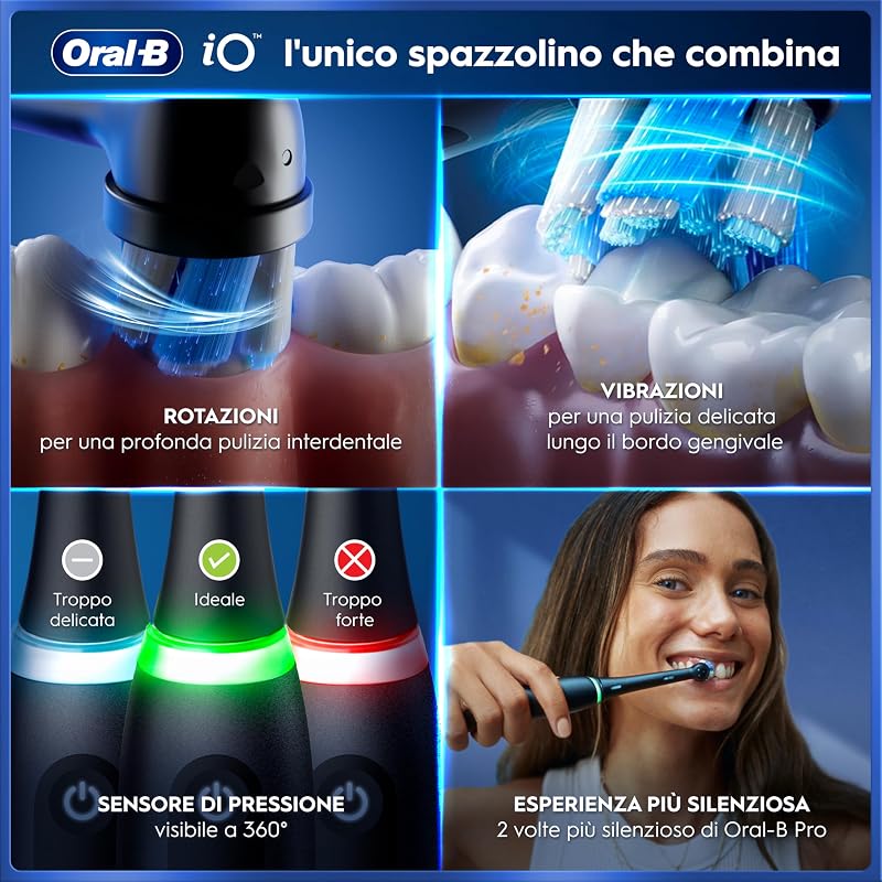 iO 5 Spazzolino Elettrico, con 3 Testina di Ricambio, Custodia, Nero
