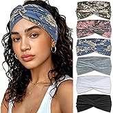 ZUYASEZ 6 Pcs Short Headbands for Women Boho Twist Hair Bands Stretchy Turban Head Bands for Women's Hair Elastic Non-Slip Workout Hair Wraps Accessories Hairbands