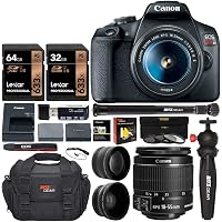 Canon EOS Rebel T7 DSLR Travel Bundle with 58mm 2X Telephoto, Wide Angle Lens + Two Lexar 633x 64GB Video Memory Cards + Compact Monopod + Table Tripod+ Filter Kit + Extra Battery + Padded Camera Bag+
