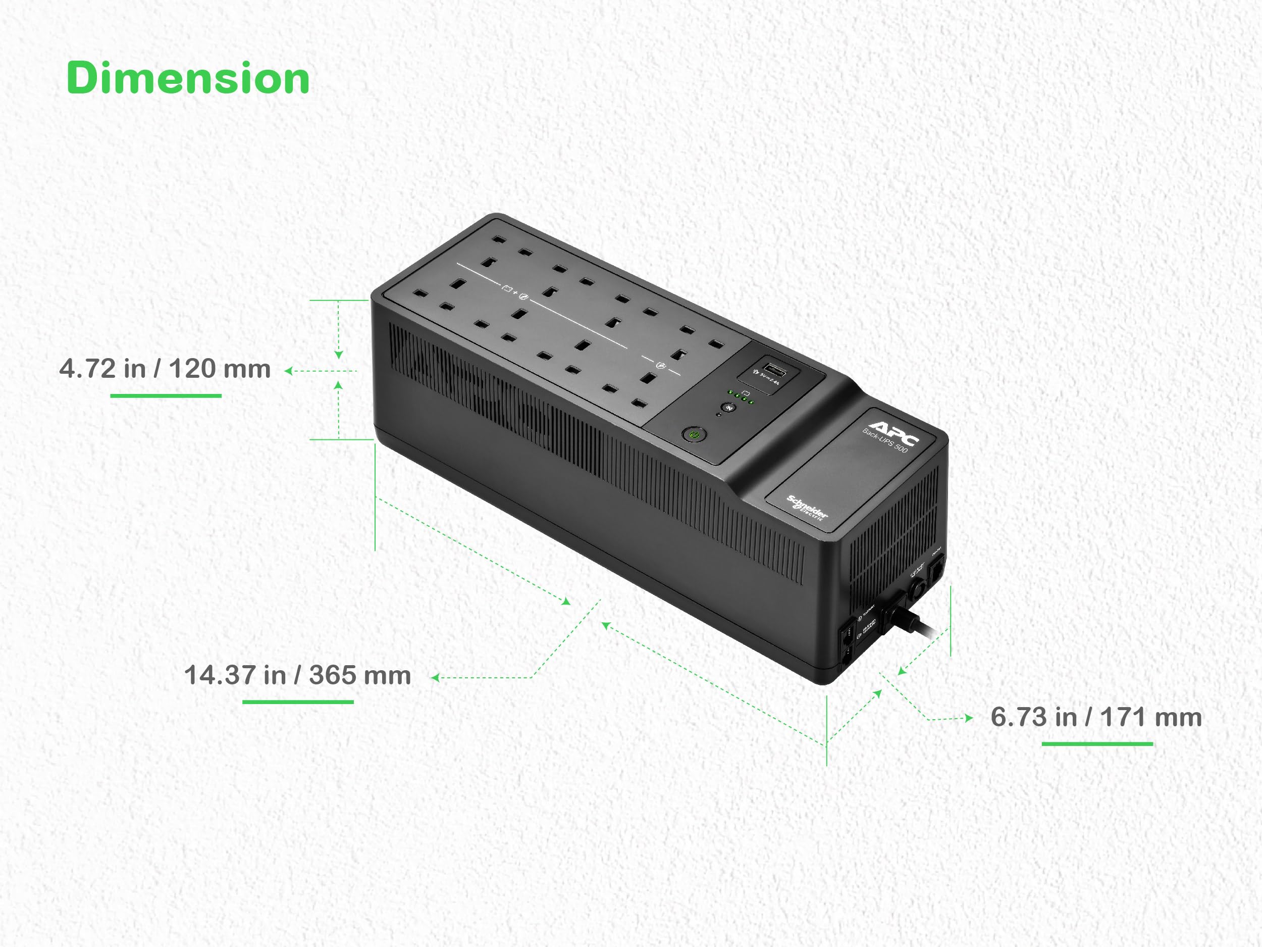 Apc Back-Ups Be500G2-Gr 500Va Ups Rear Panel Showing Eight Uk Outlets And Usb Port