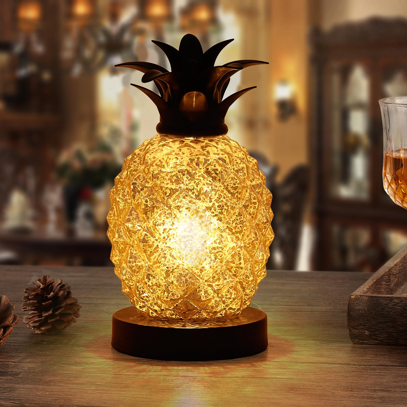 Photo 1 of Cute Mercury Glass Pineapple lamp, Golden Glass Table Lamp, Countertop Lamp , Night Light, Bedroom, Living Room, Dresser, Kids Room, Kitchen, Dorm, Festival Decor & Gift, MJ0001