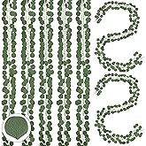 Sggvecsy 8Pcs Artificial Eucalyptus Garland Greenery Leaves Silk Vines Silver Dollar Leaves Faux Leaf Plants for Wedding Wall Table Party Home Fireplace Bedroom Decor