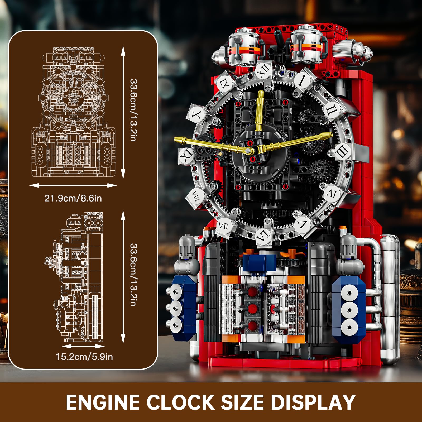 Mould King 10187 Technik Ferngesteuert Mechanische Engine Uhr Klemmbausteine mit APP Retro Pendeluhr Bausteine DIY Bauspielzeug Kompatibel mit Andere Marken(1601 Teile) 3