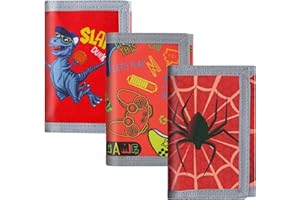 sundee RFID Blocking Wallet,3 Packs Kids Wallet Bulk,Mini Trifold Coin Purse Cartoon Wallet,Front Pocket Wallet with Zipper for Kids,Canvas Outdoor Sports Wallets with Magic Sticker - Red Game