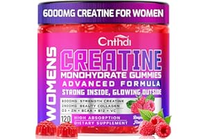 CNFHDI Creatine Monohydrate Gummies 6000MG Pre-Workout for Women, Creatine Gummies with Collagen, BCAA 2:1:1, Zinc & Taurine for Muscle Support, Enhance Strength & Booty, Gluten-Free, 120 Counts
