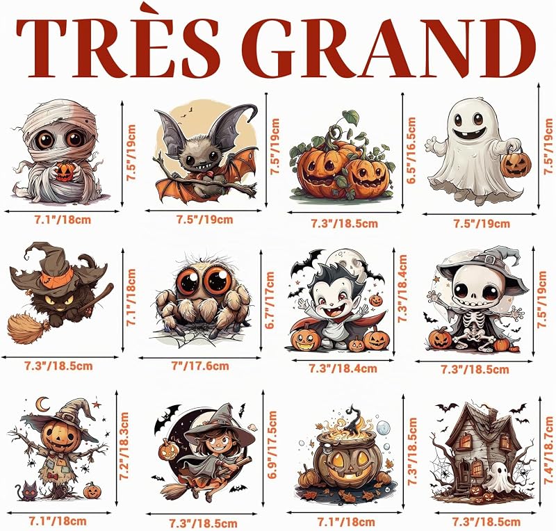 Lot de 12 feuilles d'autocollants pour fenêtre d'Halloween - Chauve-souris, araignée, vampire, sorcière - Autocollants et décalcomanies pour la maison, l'école, le bureau