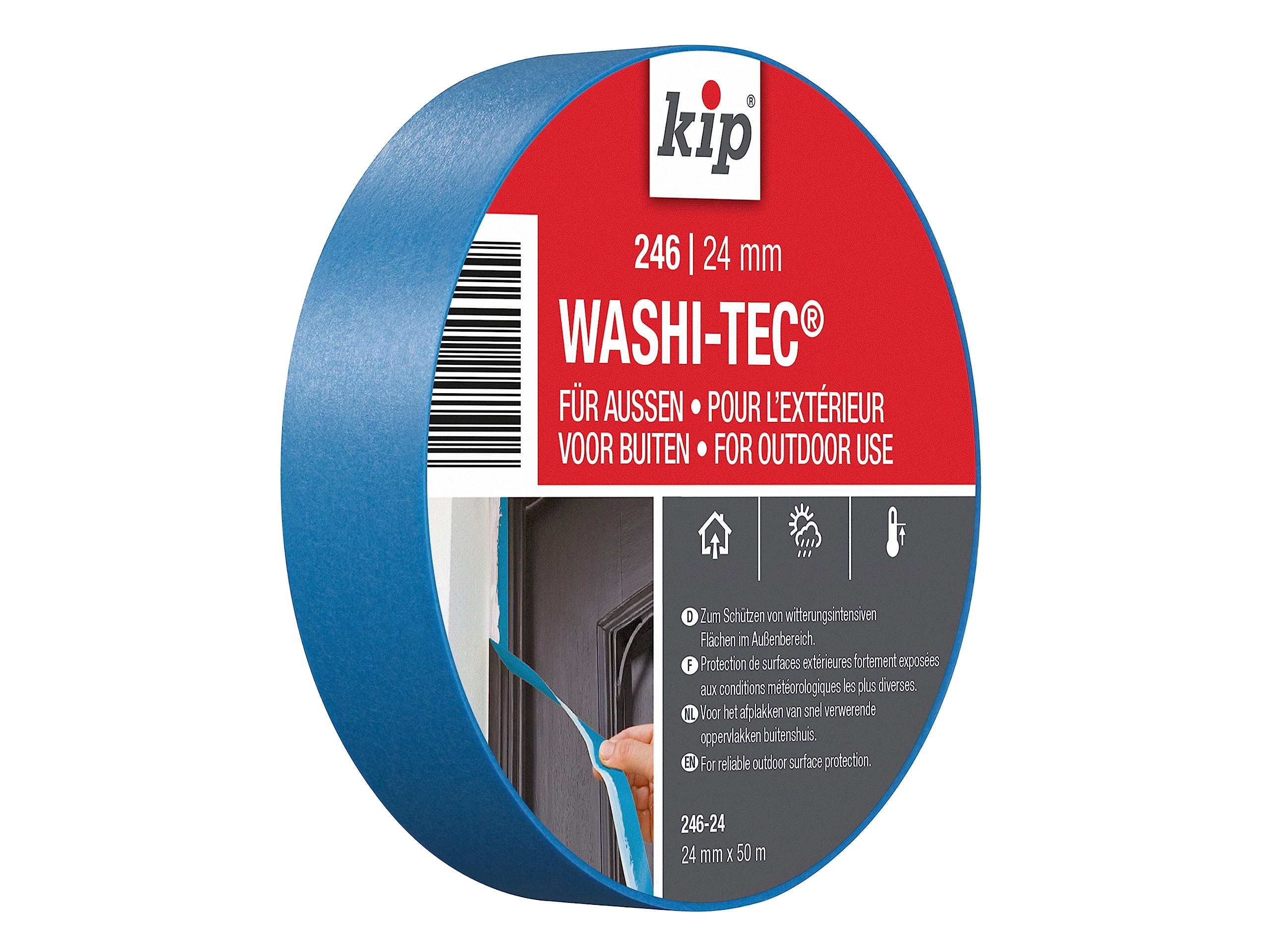 Kip Outdoor Blue Painters Masking Tape 24mm x 50m (1") for Outside, Exterior, External Painting and Decorating, UV Stable